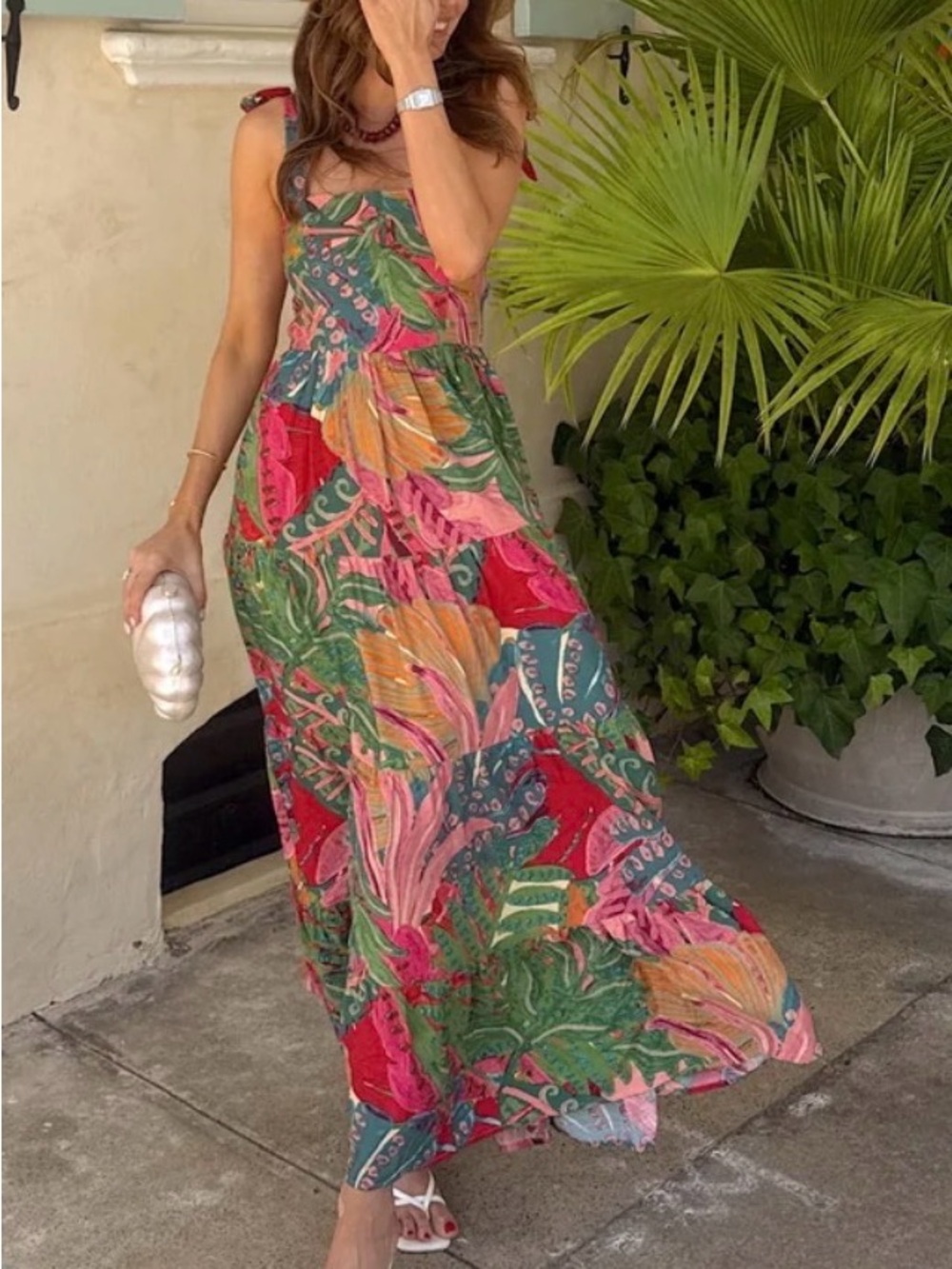 vestique Tropical Floral Tie-strap Maxi Dress